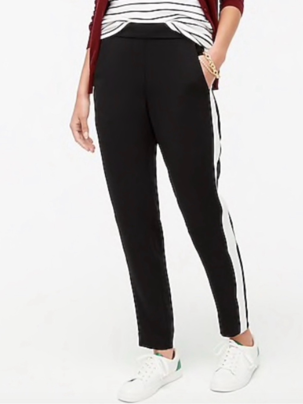 J. Crew Factory Jamie Ankle Pants Black with White Side Stripe Size 6
